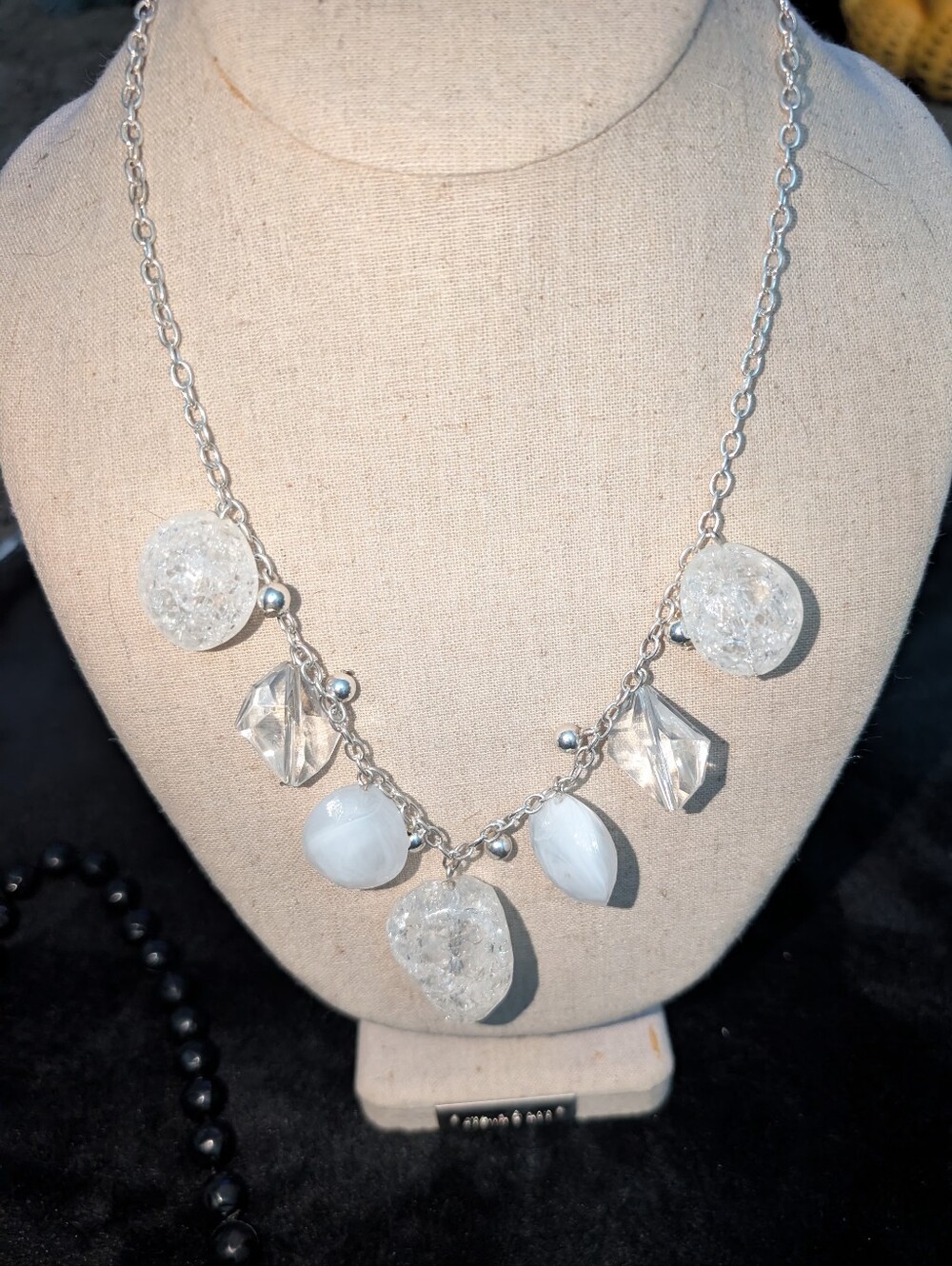 3/$15 Silver Tone Faux Quartz Necklace Signed SHA